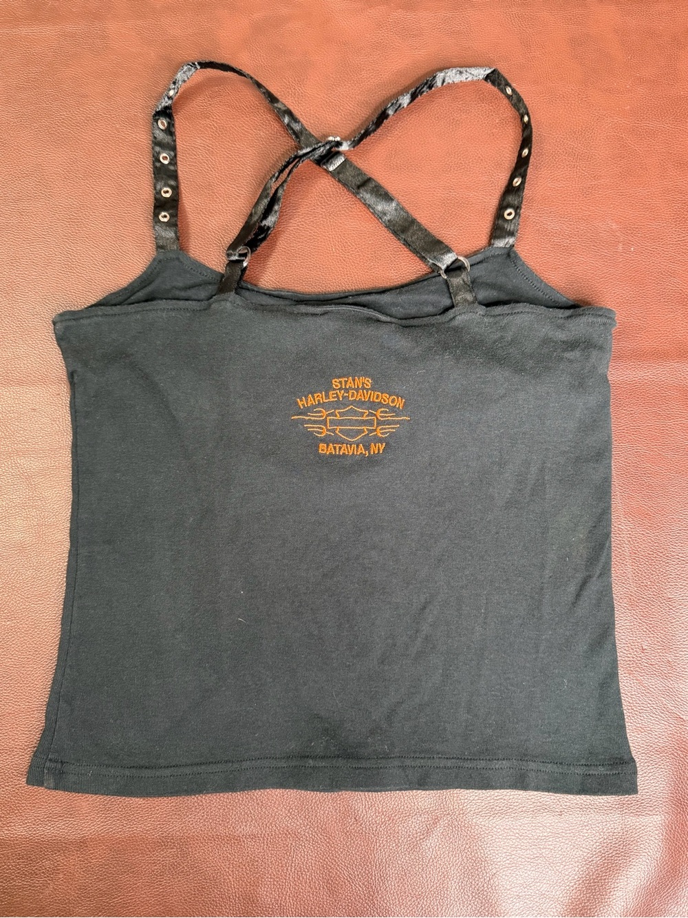 Harley-Davidson Black Tank Top with Orange Logo and Studded Straps - Picture 4 of 5